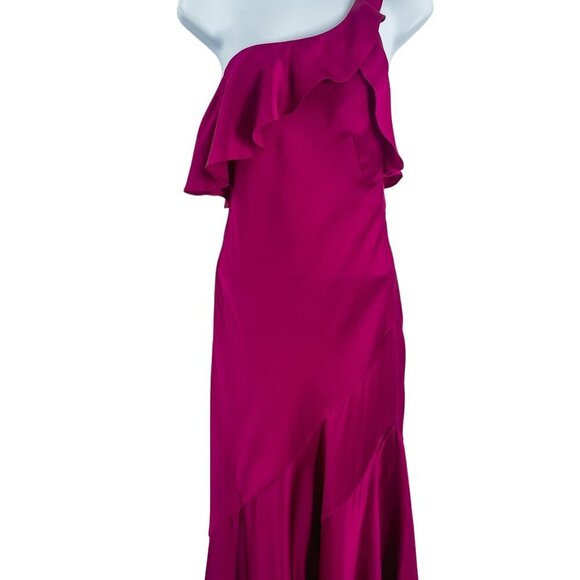 Galvan London Flora One Shoulder Satin Ruffle Asymmetrical Gown Maxi Dress - Picture 7 of 14